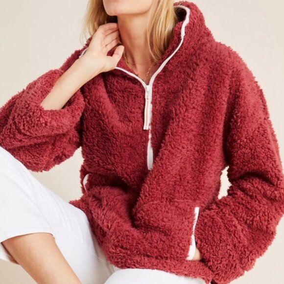 saturday sunday Jackets & Blazers - ANTHROPOLOGIE sherpa fluffy fleece half zip with hand pockets/NWT/M